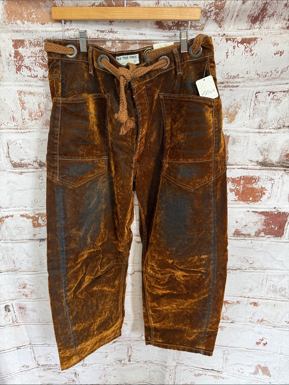 We The Free Brown Distressed Corduroy Drawstring Jeans